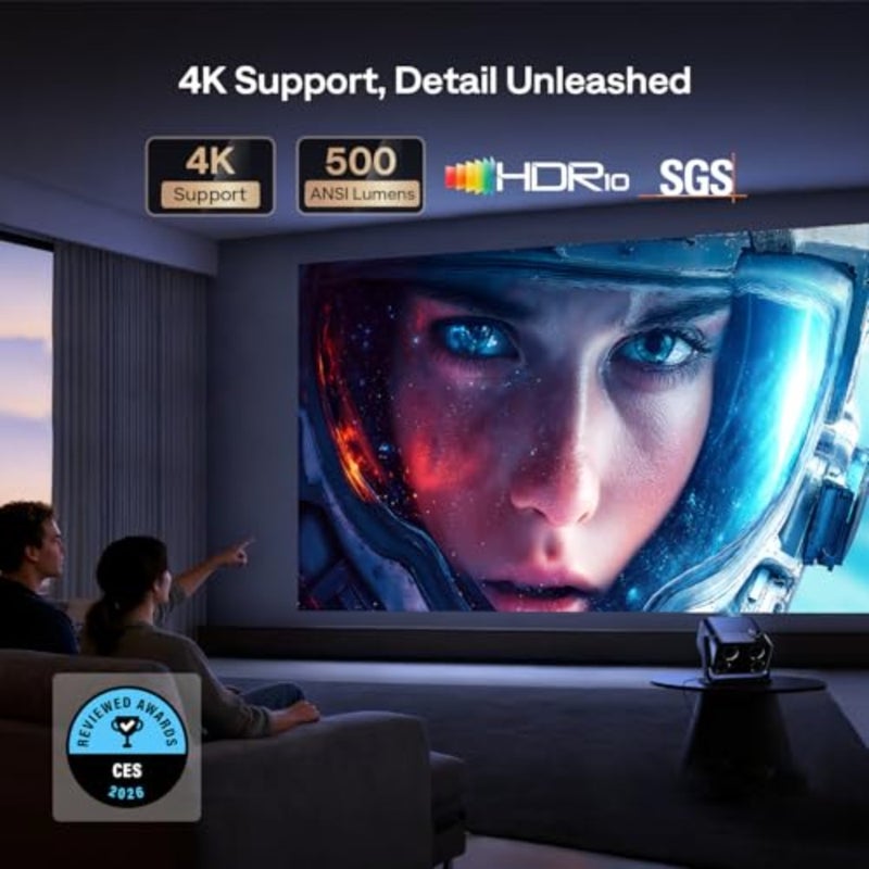 غرفة النوم/المسرح المنزلي/الاستخدام الخارجي، جهاز عرض بلاستيك ABS أسود مع دعم 4K، صوت Dolby، التركيز في الوقت الحقيقي، التحكم الصوتي، ووضع العائلة - Image 3