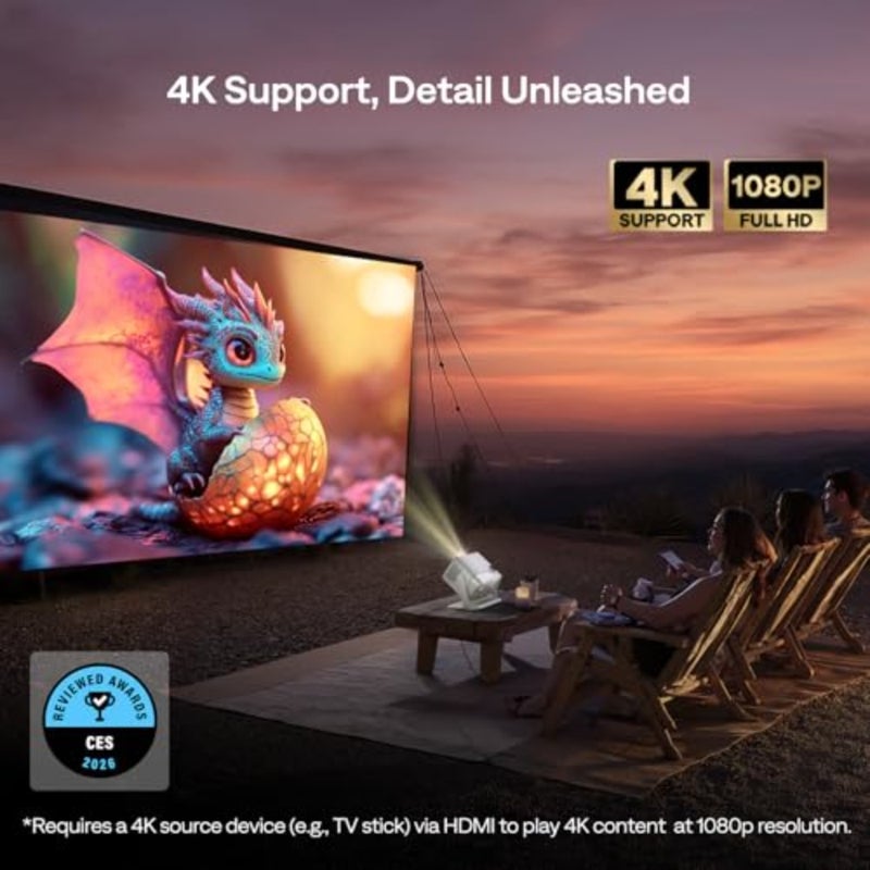 غرفة النوم/المسرح المنزلي/الاستخدام الخارجي، جهاز عرض بلاستيك ABS أسود مع دعم 4K، صوت Dolby، التركيز في الوقت الحقيقي، التحكم الصوتي، ووضع العائلة - Image 4