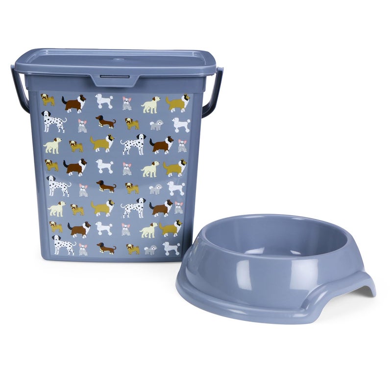 Comet Plastics 6L Pet Food Storage Container With Scoop and Pet Food Bowl | Cute Dog Artwork on your pet food storage container | Pet food bowl -750ml | BPA Free | Grey | Free Scoop | Free Bowl | - Image 1