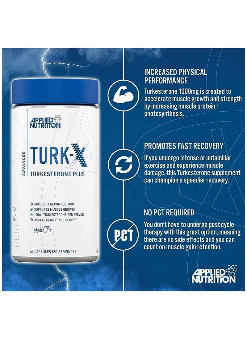 Applied Nutrition Turk-X Turkesterone Plus - Advanced Turkesterone 1000mg per Serving, Muscle Building & Recovery Supplement, Male Strength Enhancer (30 Servings - 60 Capsules)  - Image 2
