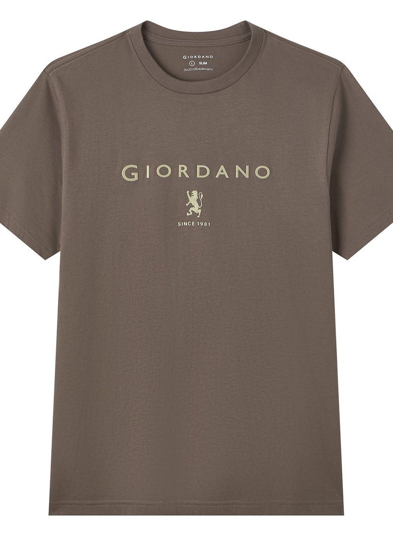GIORDANO Men’s Slim Cotton Crew Neck Signature Print Tee - Image 3