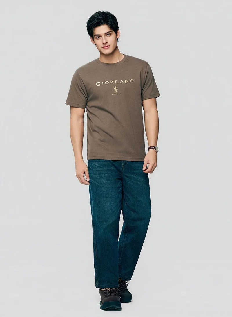 جيوردانو Men’s Slim Cotton Crew Neck Signature Print Tee