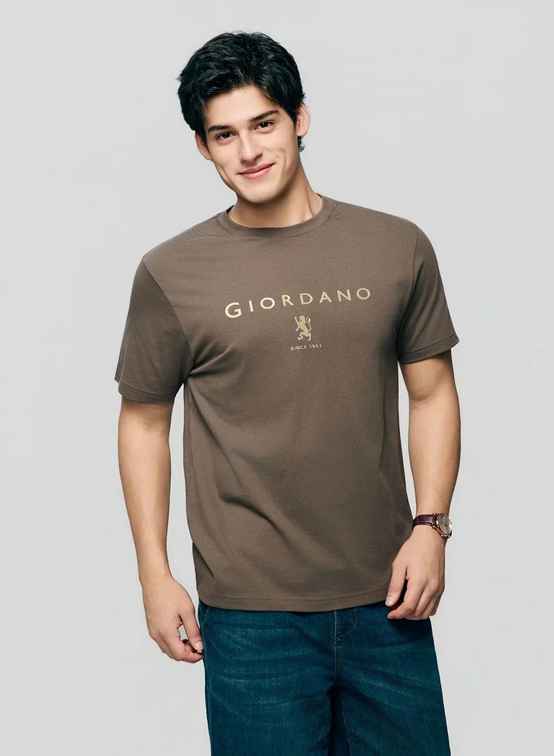جيوردانو Men’s Slim Cotton Crew Neck Signature Print Tee