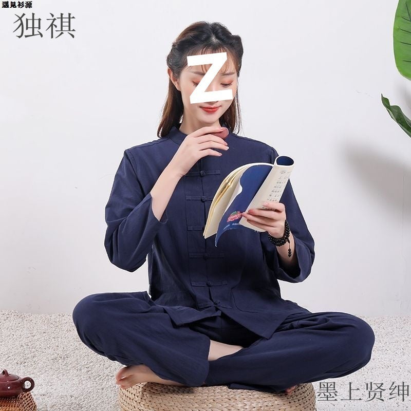 Chinese Style Men'S And Women'S Buddhist Style Suit Zen Suit Tea Suit Hussier Suit Sportswear Meditation Taiji Suit Two-Piece Set - Image 2