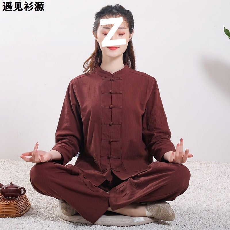 Chinese Style Men'S And Women'S Buddhist Style Suit Zen Suit Tea Suit Hussier Suit Sportswear Meditation Taiji Suit Two-Piece Set - Image 4