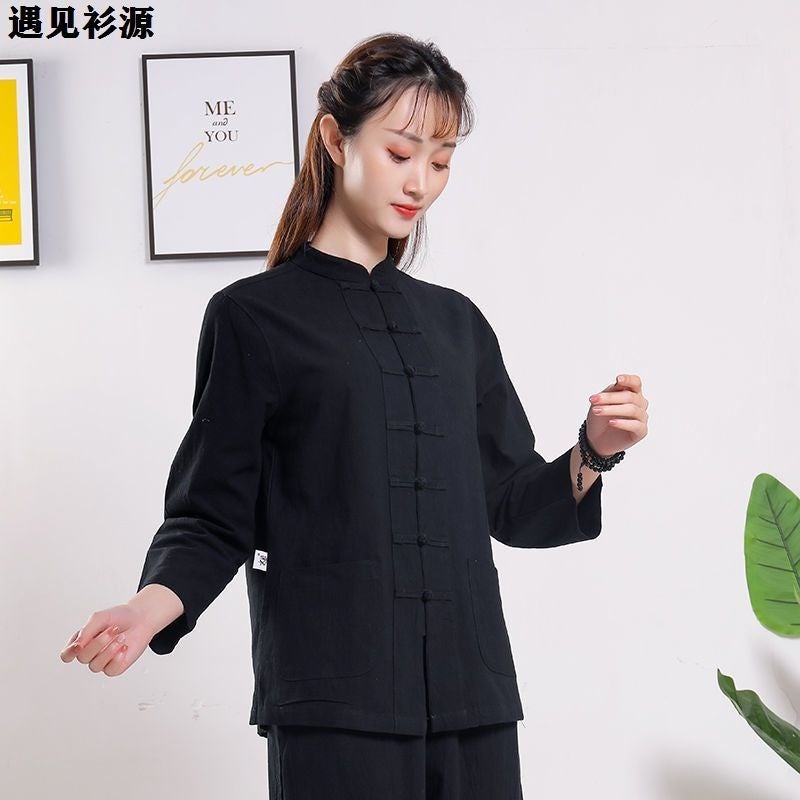 Chinese Style Men'S And Women'S Buddhist Style Suit Zen Suit Tea Suit Hussier Suit Sportswear Meditation Taiji Suit Two-Piece Set - Image 1