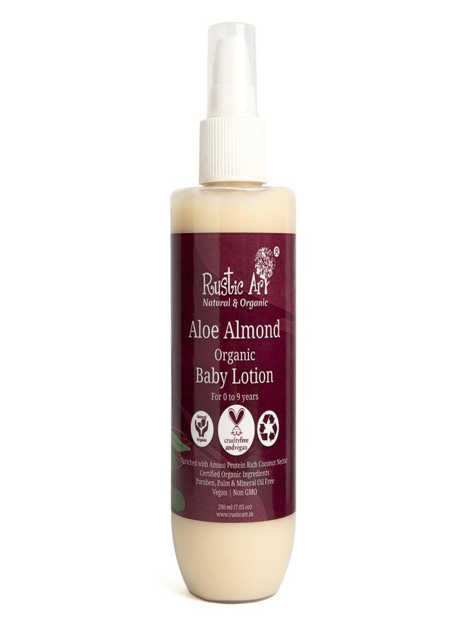 Rustic Art Organic Aloe Almond Baby Lotion | Enriched with Coconut Nectar & Coconut Milk | 0-9 Years | Gentle Daily Moisturizing | 200ml - Image 1