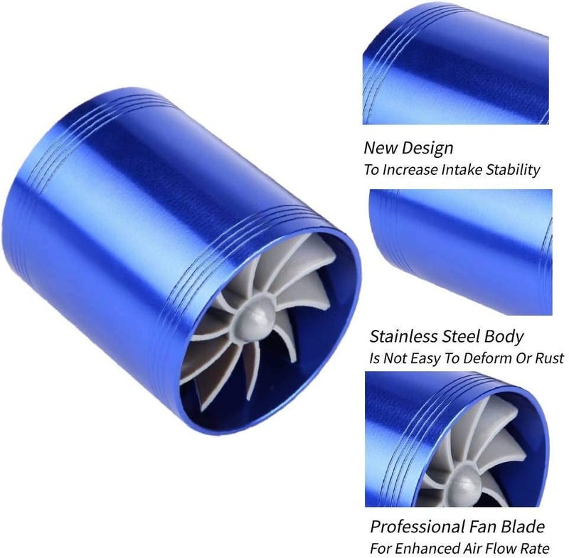 woobles Air Intake Turbo, Car Air Intake Turbonator Dual Fan Turbine Super Charger Gas Fuel Saver Turbo(Blue) - Image 5