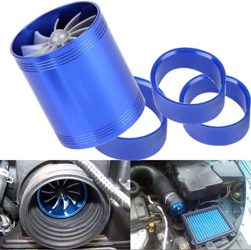 woobles Air Intake Turbo, Car Air Intake Turbonator Dual Fan Turbine Super Charger Gas Fuel Saver Turbo(Blue) - Image 3
