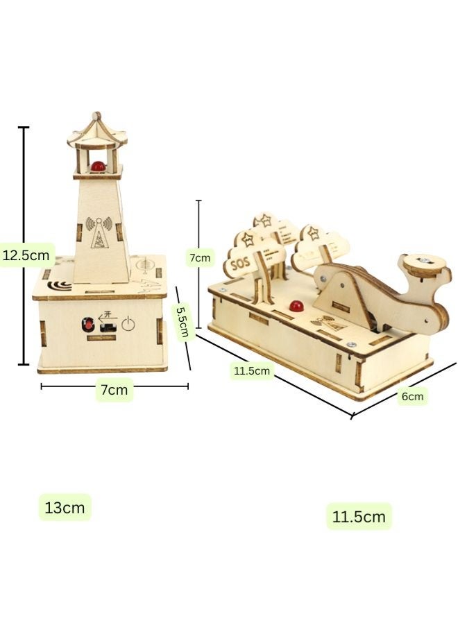 Fatio STEM Toy, Wooden Morse Signal Transmitter-Receiver, wireless telegraph. Montessori Toy, DIY 3D puzzle, battery-powered, eco-friendly, handmade, educational toy - Image 3