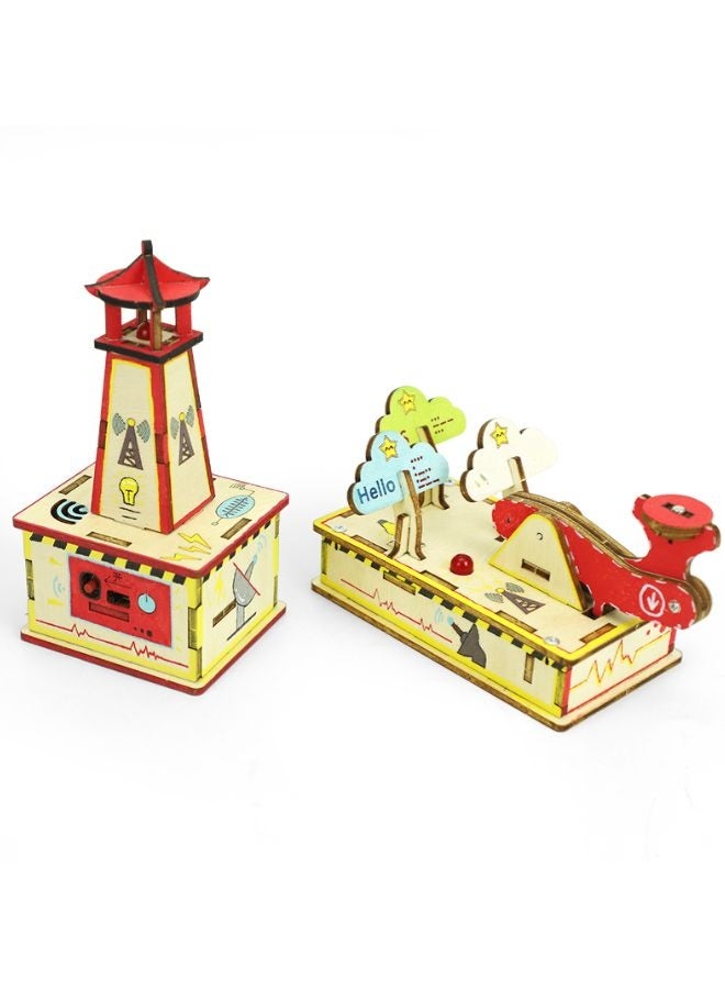 Fatio STEM Toy, Wooden Morse Signal Transmitter-Receiver, wireless telegraph. Montessori Toy, DIY 3D puzzle, battery-powered, eco-friendly, handmade, educational toy - Image 1