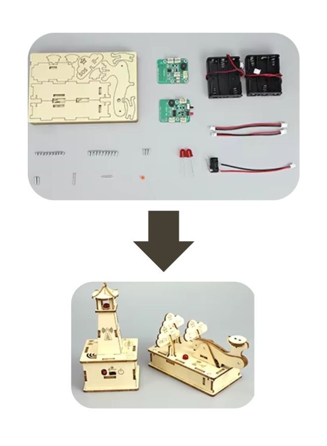 Fatio STEM Toy, Wooden Morse Signal Transmitter-Receiver, wireless telegraph. Montessori Toy, DIY 3D puzzle, battery-powered, eco-friendly, handmade, educational toy - Image 4
