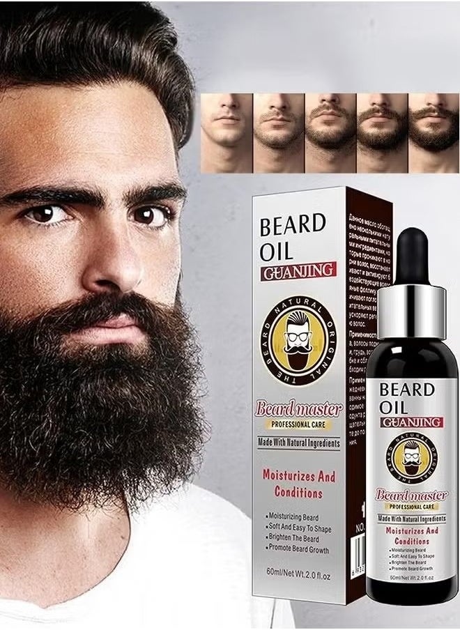 GUANJING - 60ml Beard Oil 100% Natural Conditioner and Softener for Men Hydrates and Moisturizes for Beard Growth Treats Dry Itchy Beards Leave Your Beard Feeling Amazing Beard Growth Oil. - Image 1