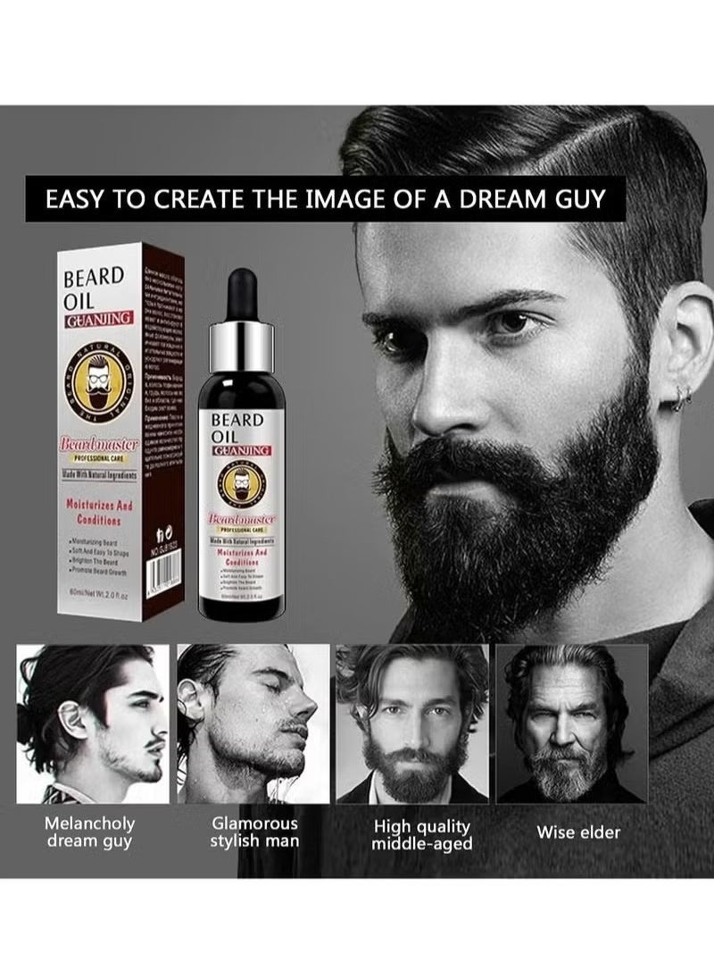 GUANJING - 60ml Beard Oil 100% Natural Conditioner and Softener for Men Hydrates and Moisturizes for Beard Growth Treats Dry Itchy Beards Leave Your Beard Feeling Amazing Beard Growth Oil. - Image 1