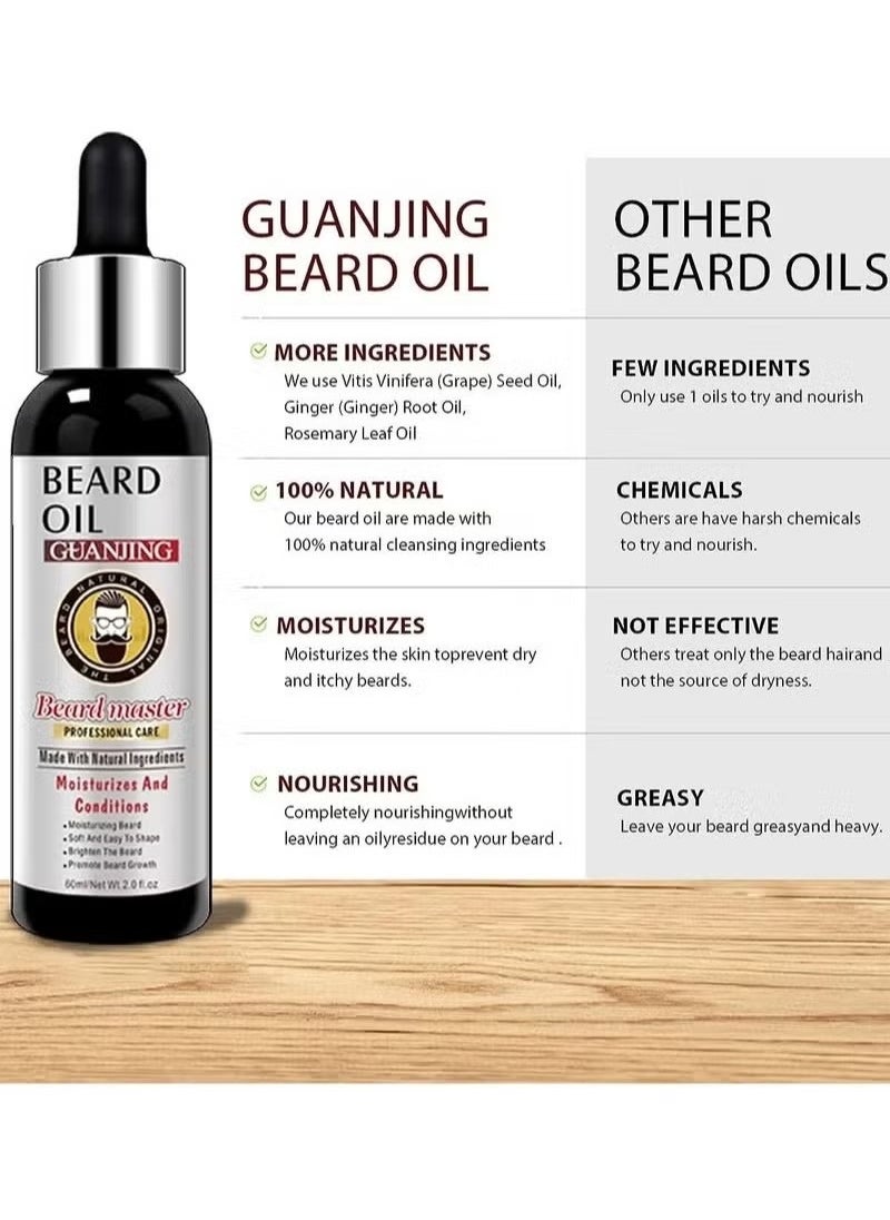 GUANJING - 60ml Beard Oil 100% Natural Conditioner and Softener for Men Hydrates and Moisturizes for Beard Growth Treats Dry Itchy Beards Leave Your Beard Feeling Amazing Beard Growth Oil. - Image 1