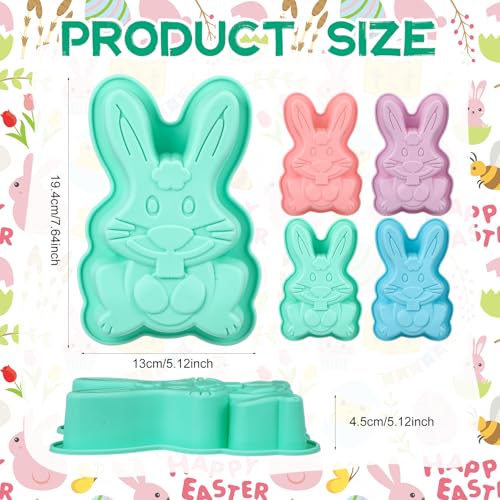 SiliFine 4 Packs Easter Silicone Molds Bunny Cake Pans Bunny Chocolate Molds Cute Rabbit Baking Pans Nonstick Silicone Trays for Baking Easter Day Party Baby Shower Birthday Cake Desserts Giant Gummy - Image 3