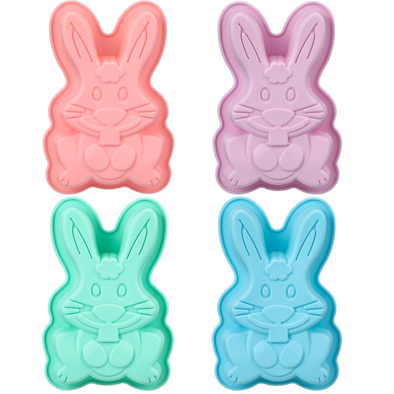 SiliFine 4 Packs Easter Silicone Molds Bunny Cake Pans Bunny Chocolate Molds Cute Rabbit Baking Pans Nonstick Silicone Trays for Baking Easter Day Party Baby Shower Birthday Cake Desserts Giant Gummy - Image 2