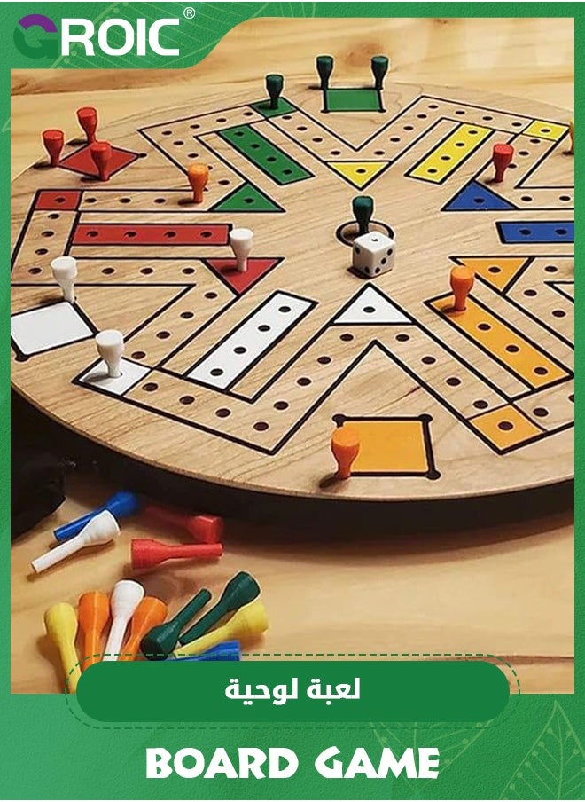 GROIC - Fast Track Board Game,Ludo Board Game, 3-6 Players Wooden Board Game Set with 24 Board Game Pieces and 2 Dice,Chess Board game,Parent-child Interactive Game,Family Games - Image 1