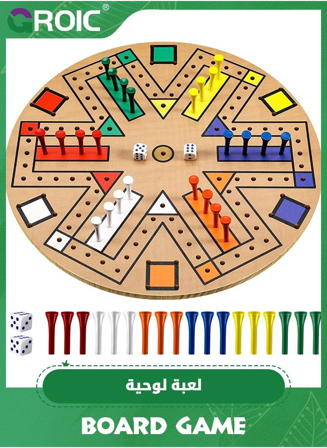 GROIC - Fast Track Board Game,Ludo Board Game, 3-6 Players Wooden Board Game Set with 24 Board Game Pieces and 2 Dice,Chess Board game,Parent-child Interactive Game,Family Games - Image 1