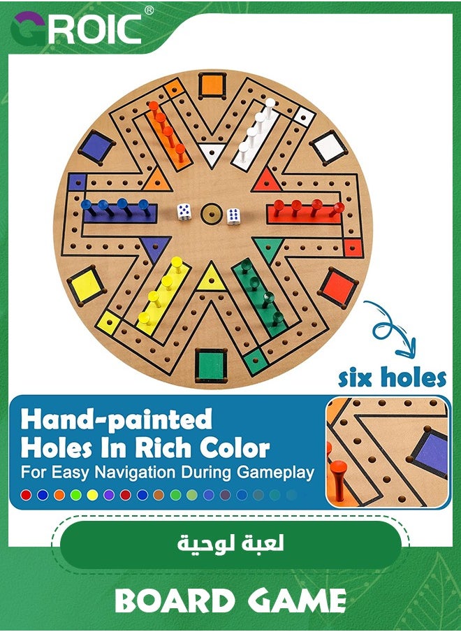 GROIC - Fast Track Board Game,Ludo Board Game, 3-6 Players Wooden Board Game Set with 24 Board Game Pieces and 2 Dice,Chess Board game,Parent-child Interactive Game,Family Games - Image 1