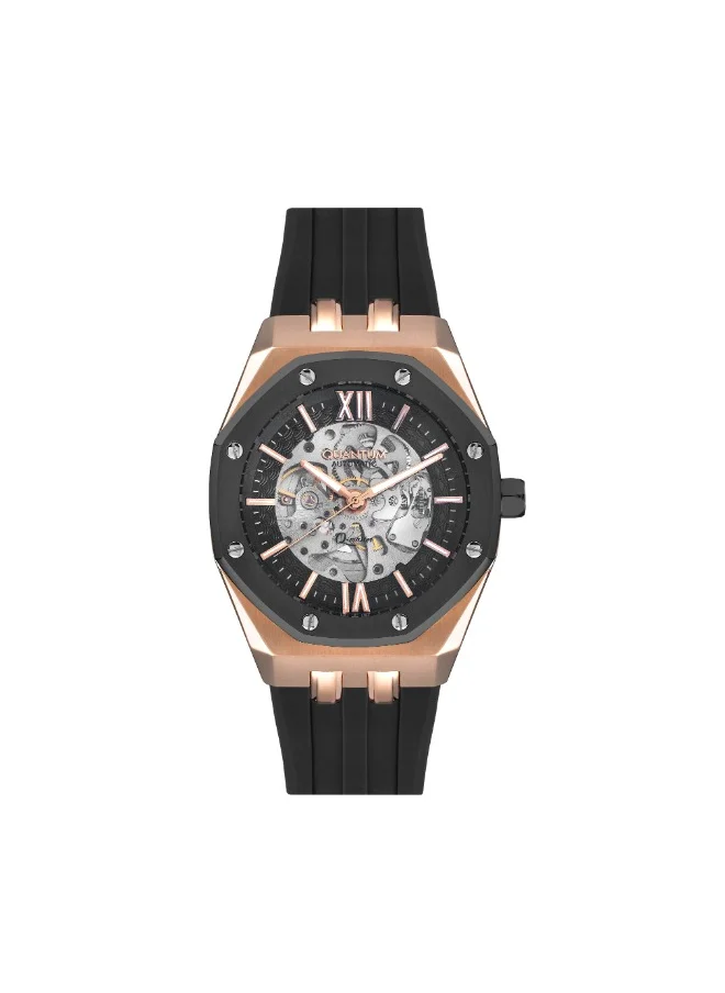 كوانتوم Quantum QMG1074.851 Men's Automatic Display Watch & Silicon Strap Strap Black