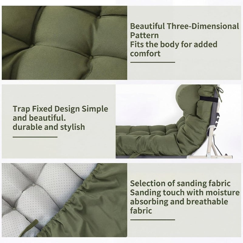 Tudomro 1 Pcs Olive Green 66'' Outdoor Chaise Lounge Cushion Waterproof Patio Lawn Pool Chaise Lounge Cushion with Headrest Pillow & Ties Weather Fade Resistant Replacement Longue Chair Pad - Image 3