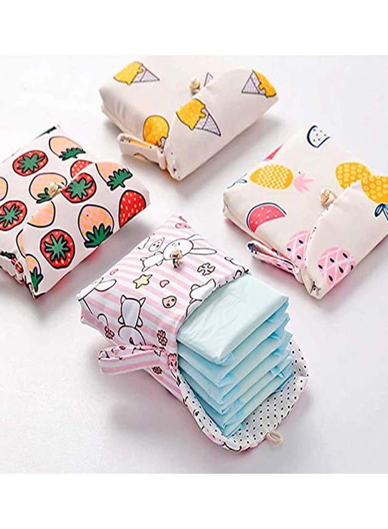 5 Pieces Portable Sanitary Napkin Storage Bag Cute Sanitary Storage Bag with Button and Hanging Loop Rectangular Storage Bag Menstrual Pad Bags for Women Girls Cosmetics Candy - Image 2