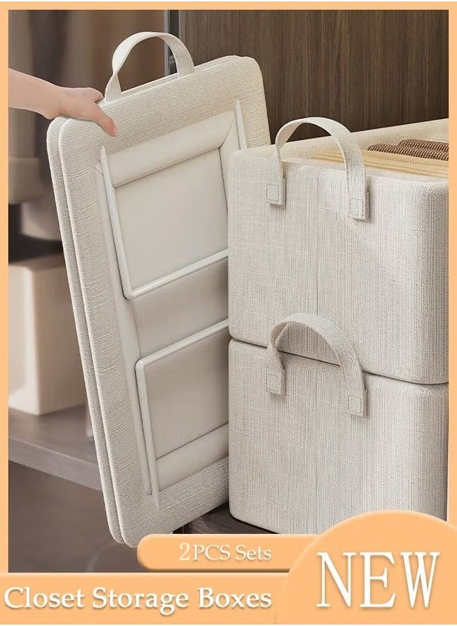 JOGAMS 2pcs Wardrobe Clothes Organizer Foldable Closet Storage Organizer for Clothes Jeans Washable Closet Storage Boxes with Carrying Handles Cube Storage Bin for Home Bedroom Office  - Image 1