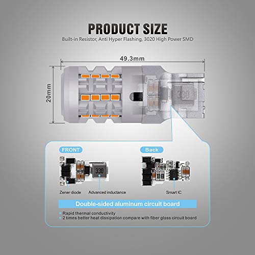 SIR IUS LED RLS 7440 7440A Built in Resistor Anti Hyper flashing LED Bulb Turn Signal Light Amber Orange Color Full Aluminum Body Single Filament Error Free Pack of 2 - Image 5