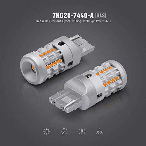 SIR IUS LED RLS 7440 7440A Built in Resistor Anti Hyper flashing LED Bulb Turn Signal Light Amber Orange Color Full Aluminum Body Single Filament Error Free Pack of 2 - Image 2