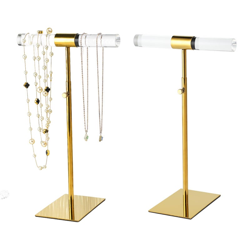 MCKECHSION Acrylic Jewelry Towers - Stainless Steel Long Necklace Stand, Adjustable Height Tabletop Jewelry Organizer for Home & Boutique - Image 1