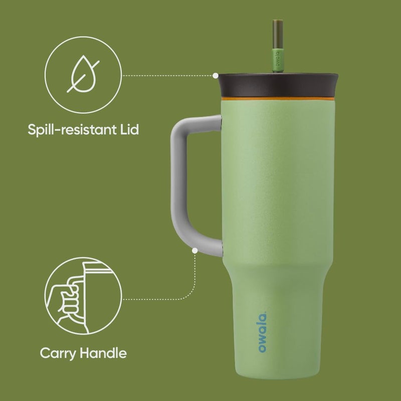 Owala Owala Stainless Steel Triple Layer Insulated Travel Tumbler with Spill Resistant Lid  Straw  and Carry Handle  BPA Free  40 oz  Green (Brave Adventures)  - Image 3