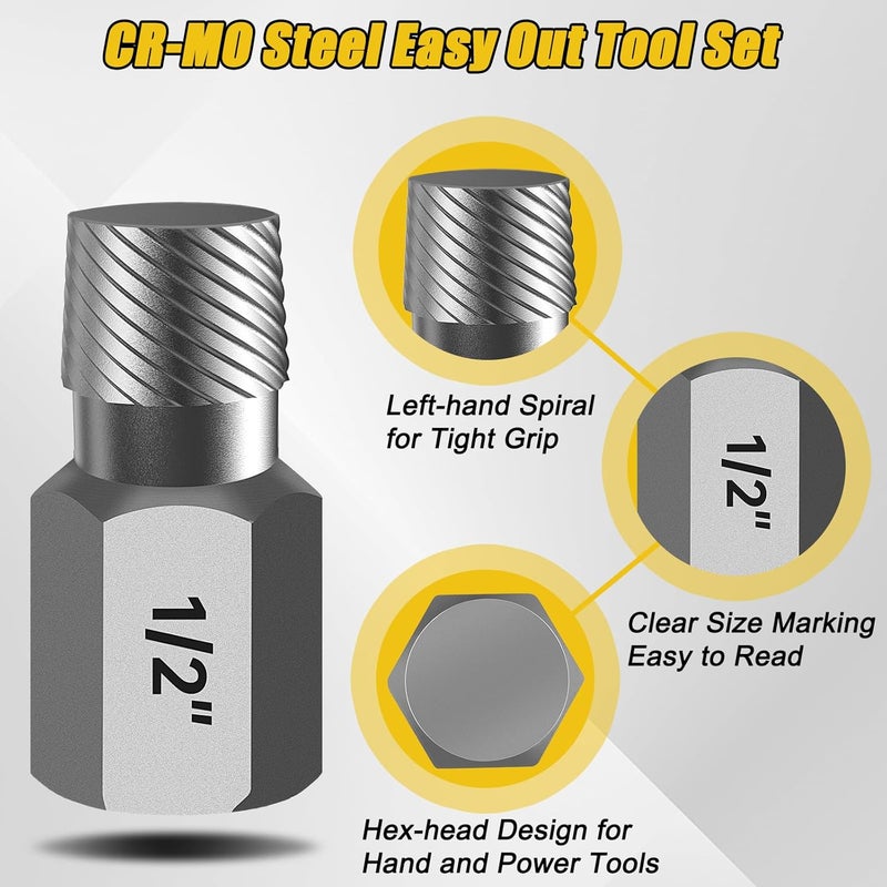 Topec Easy Out Screw Extractor Set 13-Piece, Multi-Spline Easy Out Bolt Extractor Kit, CR-MO Steel Hex Head Remover for Stripped, Broken, Rounded, Rusted Bolts, Screws and Nuts - Image 4