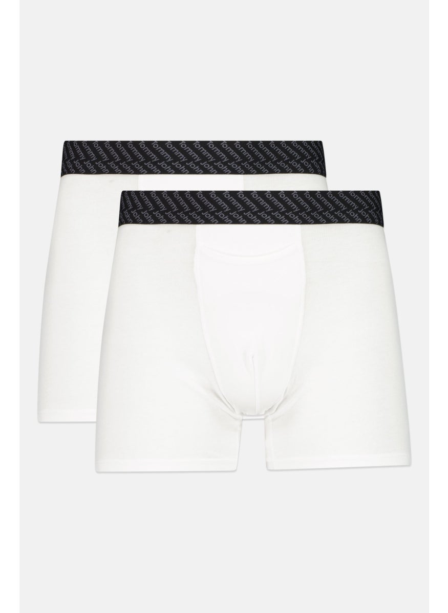 Tommy John - Men 2 Pieces 6 Inseam Brand Logo Boxer Briefs, White - Image 1