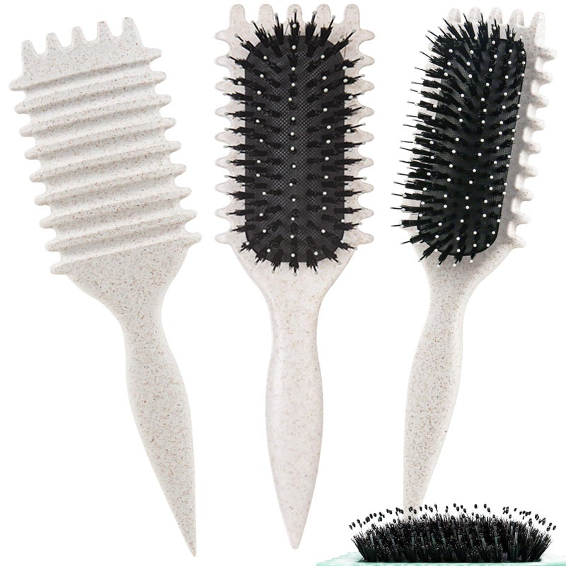 UVZNUMG Curl Defining Brush, 1 PCS Curly Hair Brush, Brush for Curly Hair, for Combing and Shaping Men's and Women's Curls to Reduce Pulling (Beige) - Image 2