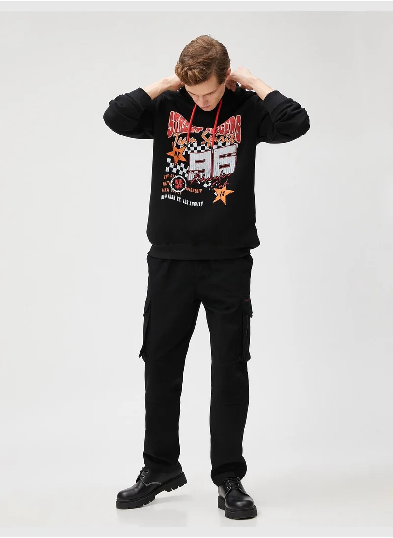 كوتون Motorcycle Printed Hoodie Long Sleeve