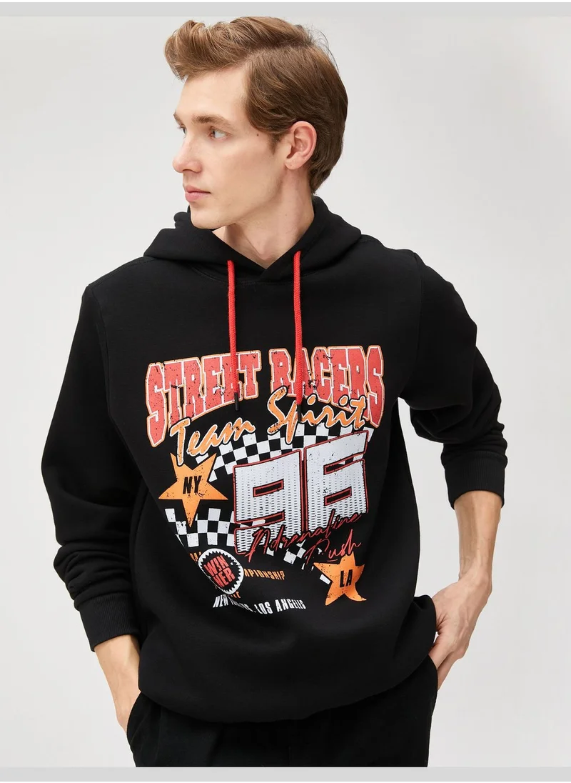 كوتون Motorcycle Printed Hoodie Long Sleeve