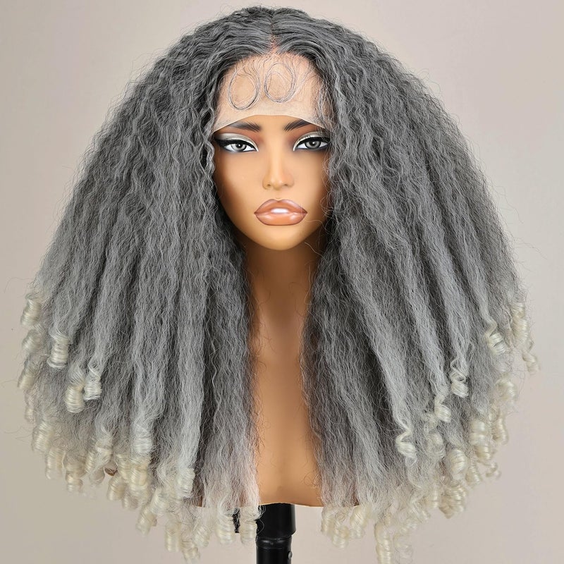 SOKU Afro Kinky Straight Lace Front Grey Wig 20 Inch T Part Salt and Pepper Wigs for Black Women Transparent Swiss Lace with Baby Hair Natural 4C Wigs - Image 2