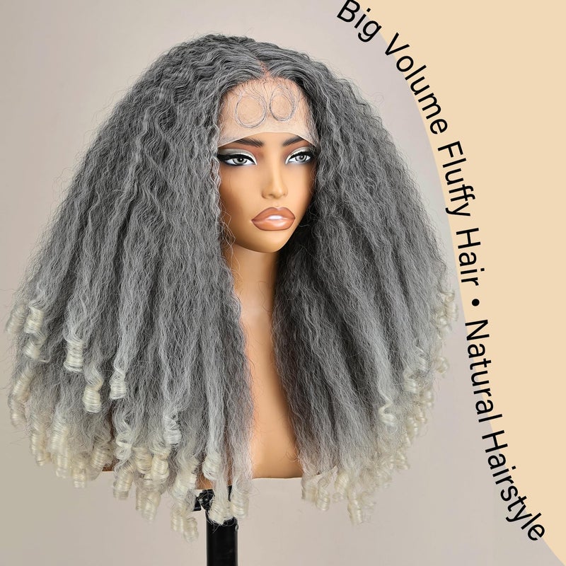 SOKU Afro Kinky Straight Lace Front Grey Wig 20 Inch T Part Salt and Pepper Wigs for Black Women Transparent Swiss Lace with Baby Hair Natural 4C Wigs - Image 3