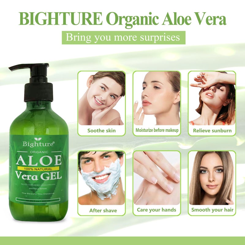 BIGHTURE Aloe Vera Gel, 100% Aloe Vera from Freshly Cut Aloe Leaves, Skin Care for Deeply & Rapidly Soothing, Firming, After Shave, Sunburn Relieve, etc - Image 4