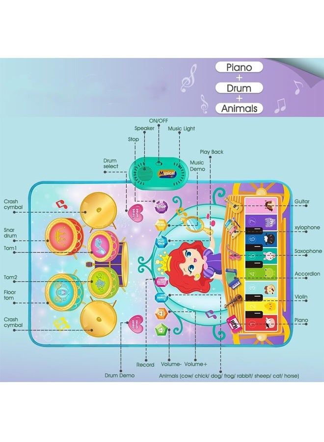 3 in 1 Musical Mat for Kids - Baby Piano Keyboard Playmats, Animal Sound & Drum Set with 2 Sticks - Touch Play Playmat for 3+ Year Olds - Early Learning Education Toys with 20+ Melodies, Lights & Interactive Games - Gift for Baby, Toddlers & Preschoolers - Non-Slip - Image 2