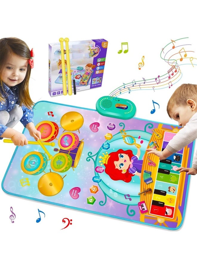 3 in 1 Musical Mat for Kids - Baby Piano Keyboard Playmats, Animal Sound & Drum Set with 2 Sticks - Touch Play Playmat for 3+ Year Olds - Early Learning Education Toys with 20+ Melodies, Lights & Interactive Games - Gift for Baby, Toddlers & Preschoolers - Non-Slip - Image 1