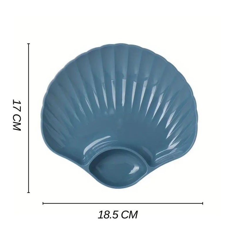 Avon Wellness Avon Wellness Shell Shape Chips and Dip Serving Platter Plastic Dinnerware Plate,Dip Section Durable Dish Multipurpose Serving Tray for Dessert,Snack Ideal for Home,Restaurant,Party Use (Blue, 6) - Image 2