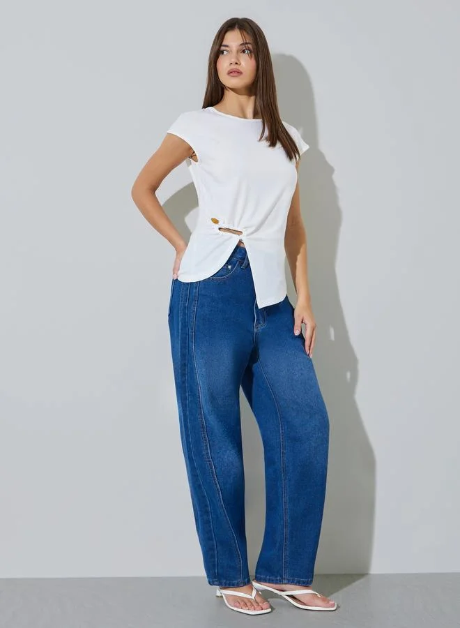 Styli White Irregular Hem Buckle Detail Wrap Top