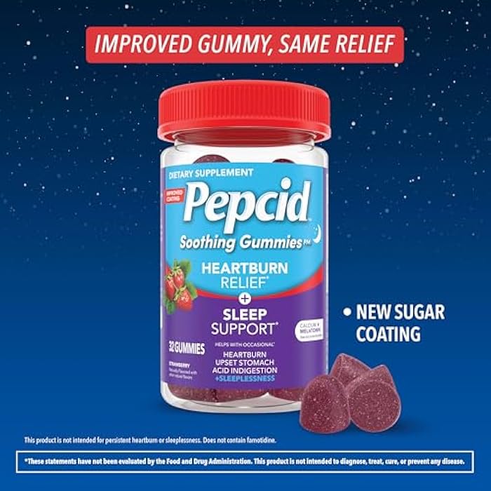 Pepcid Soothing Gummies, Heartburn Relief + Sleep Support Gummies Help Occasional Heartburn, Upset Stomach, Acid Indigestion + Sleeplessness, Calcium & Melatonin, Strawberry, 32 ct - Image 2