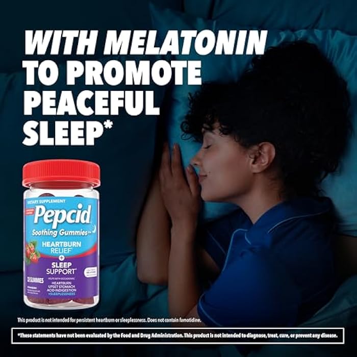 Pepcid Soothing Gummies, Heartburn Relief + Sleep Support Gummies Help Occasional Heartburn, Upset Stomach, Acid Indigestion + Sleeplessness, Calcium & Melatonin, Strawberry, 32 ct - Image 4