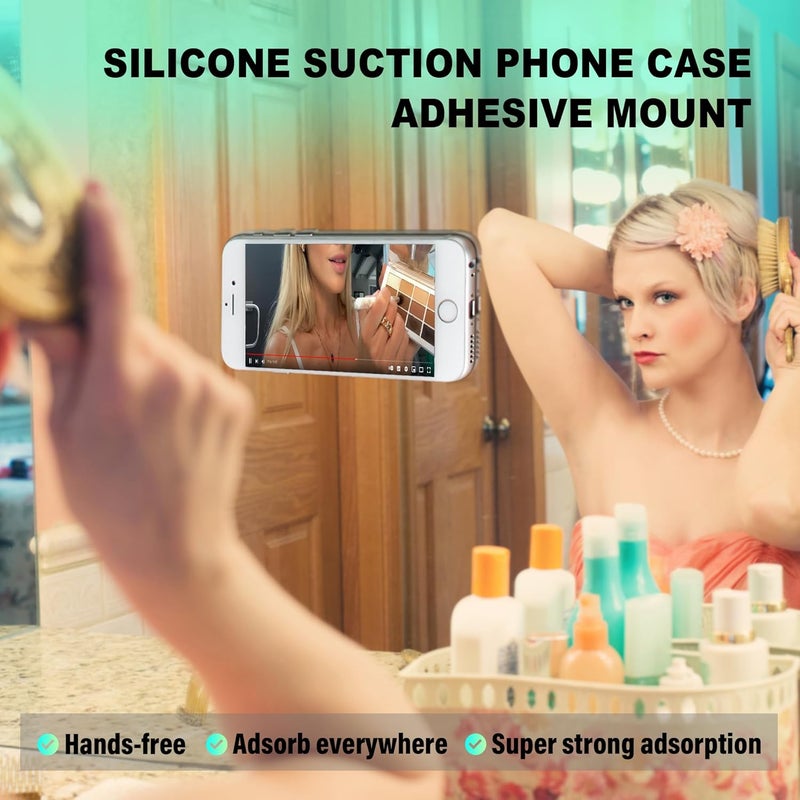 Phone Holder 2 Pack: Strong 24-Suction Cup Design - Soft Thick Silicone Material Removable Repositionable Adhesive Back for Content Creation Selfies Bathroom Kitchen Bedroom - Image 3