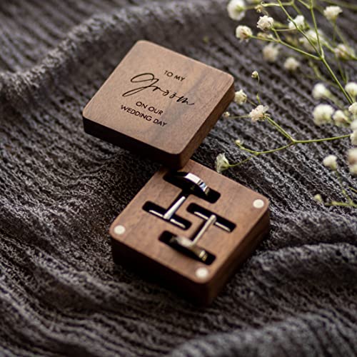 MUUJEE Cufflinks with Engraved Wood Gift Box - To My Groom on Our Wedding Day Mens Unique Fiance Gift from the Bride or Wife for Future Husband on Marriage Ceremony Premium Stainless Steel - Image 5