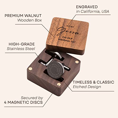 MUUJEE Cufflinks with Engraved Wood Gift Box - To My Groom on Our Wedding Day Mens Unique Fiance Gift from the Bride or Wife for Future Husband on Marriage Ceremony Premium Stainless Steel - Image 3