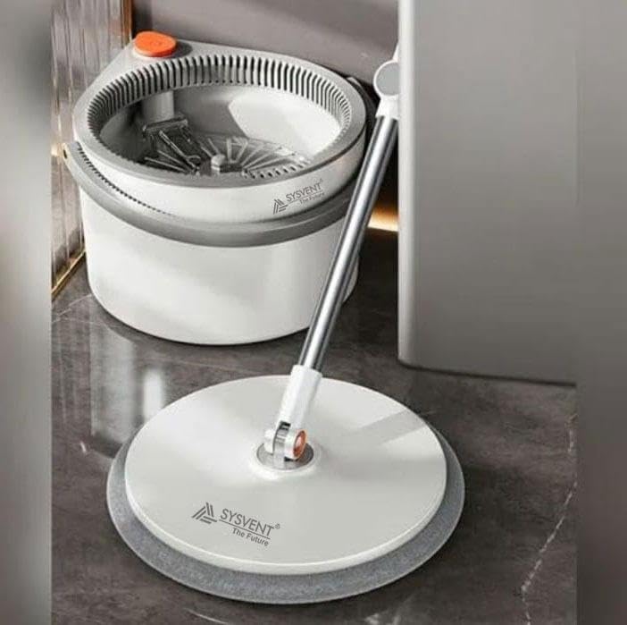 SYSVENT The Future Plastic 360 Spin Mop and Bucket, Super Floor Cleaning Mops and Bucket System Mop Bucket Kit with Retractable Handle, White&Grey (with 2 Refill ) - Image 1